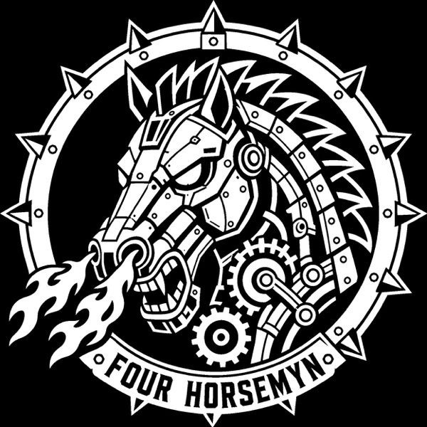 Four Horsemyn — mechanical warhorse crest logo